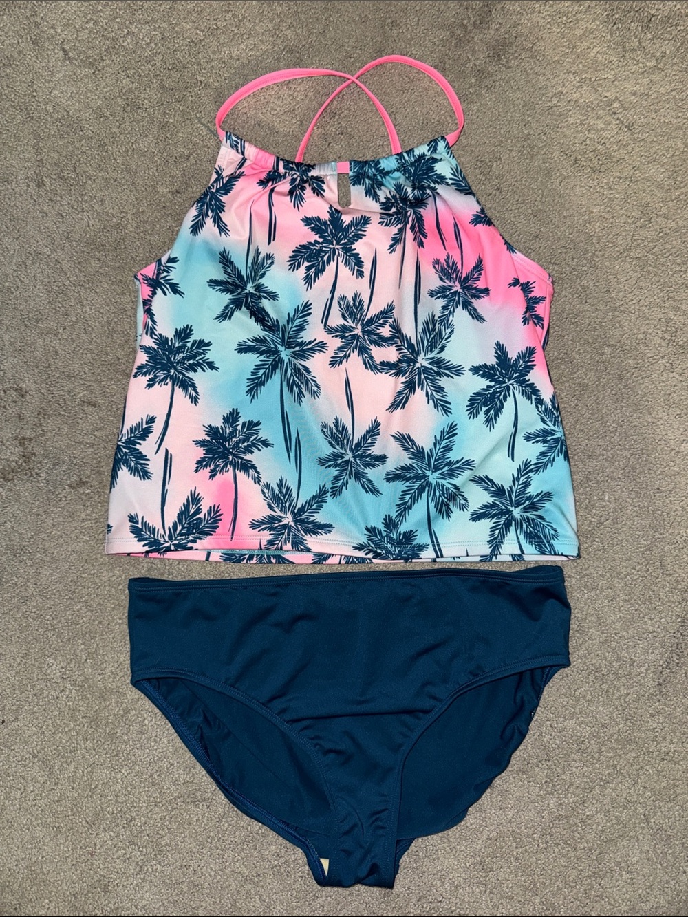 Lands' End Pink & Blue Palm Print Tankini Set